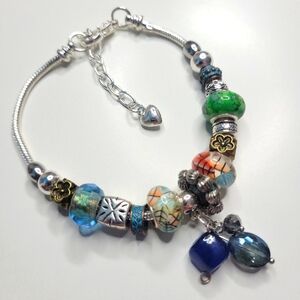 NWT Pandora Style Chunky European Charm Bracelet Blue, Green, Copper S/M - L/XL